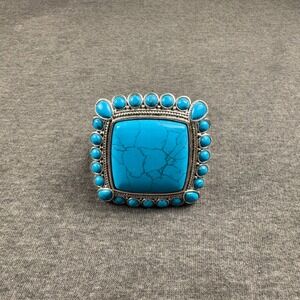 Turquoise Gemstone Cuff Bracelet Silver Tone Western‎ Boho Statement